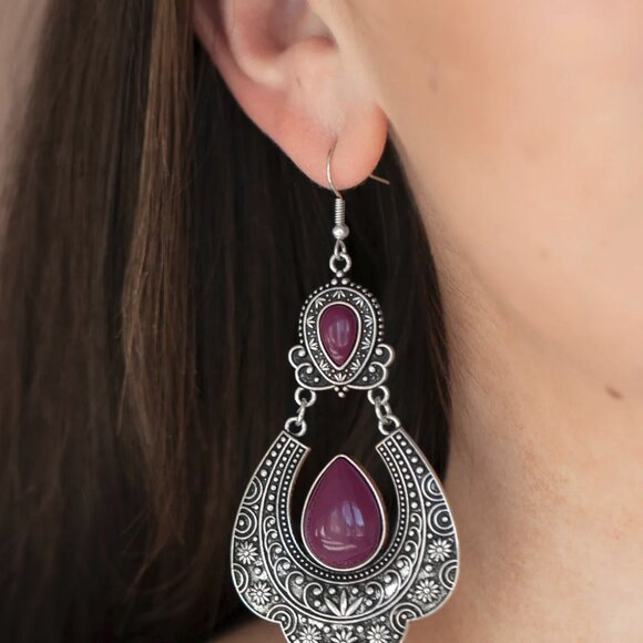 Paparazzi Jewelry Accessories - Rise and Roam - Purple Earrings - Vintage - Picture 1 of 4